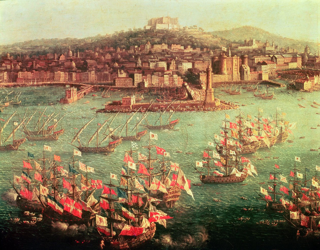 أسطول الملك تشارلز الثالث (1716-88) ملك إسبانيا قبل مدينة نابولي ، 6 أكتوبر 1759 (زيت على لوح) بواسطة انطونيو جولي