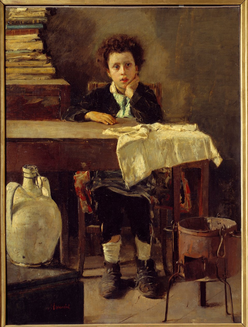 تلميذ المدرسة الصغير أو تلميذ المدرسة الفقير الرسم بواسطة أنطونيو مانشيني (1852-1930) القرن التاسع عشر صن. 1،3x0،97 م باريس ، متحف دورسيه بواسطة أنطونيو مانشيني