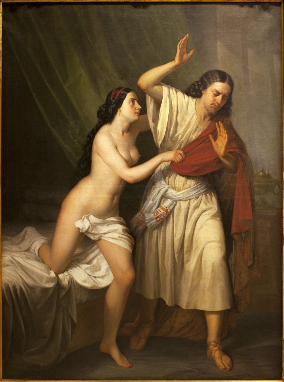 يوسف وزوجة فوطيفار (فوطيفار). لوحة لأنطونيو اسكويفيل (١٨٠٦-١٨٥٧) ، زيت على قماش بواسطة أنطونيو ماريا إسكويفيل إي سواريز دي أوربينا