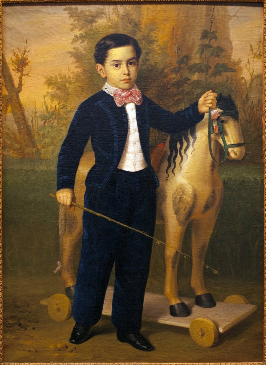 صورة لصبي صغير مع حصان خشبي. لوحة لأنطونيو ماريا إسكيفيل (1806-1857) ، زيت على قماش ، مقابل 1851. متحف الفنون الجميلة في إشبيلية ، إسبانيا. بواسطة أنطونيو ماريا إسكويفيل إي سواريز دي أوربينا