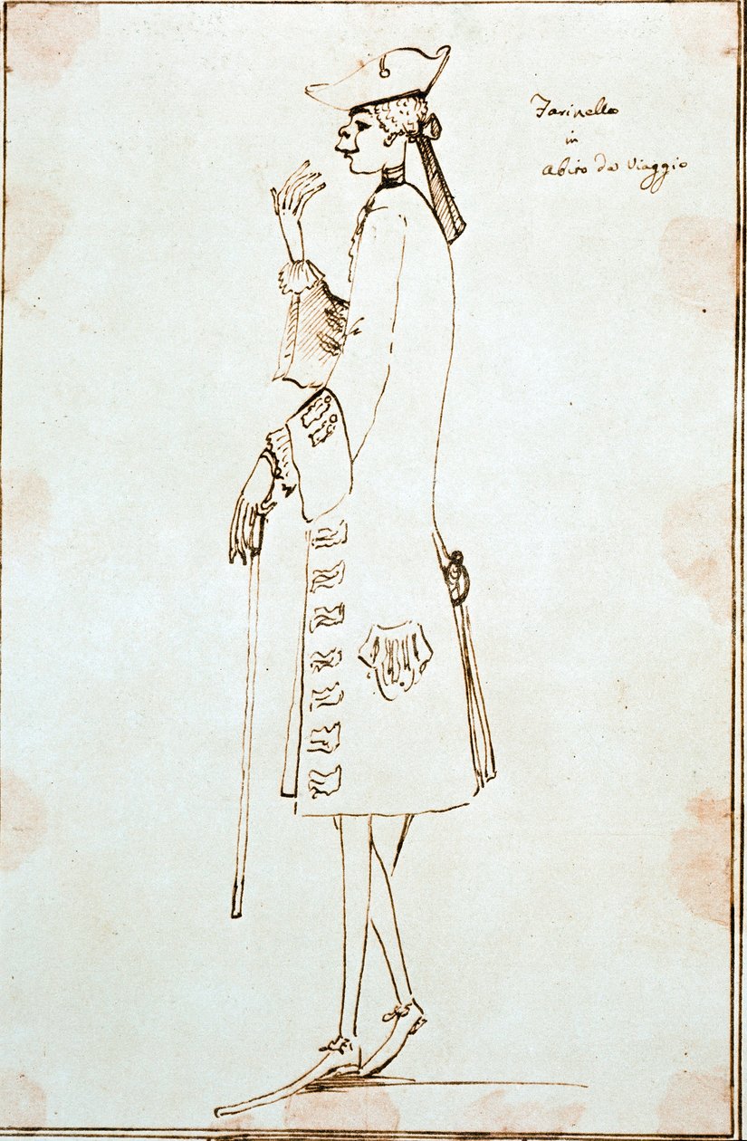 صورة للمغني المخصي كارلو بروشي ديت فارينيللي (1705-1782) تمثل خلال رحلته إلى البندقية لأداء La Didone forgetnata لتوماسو ألبينوني "" حوالي عام 1725. رسم بواسطة أنطون ماريا زانيتي (1680-1767) فينيسيا فوندازيوني سيني بواسطة أنطونيو ماريا زانيتي