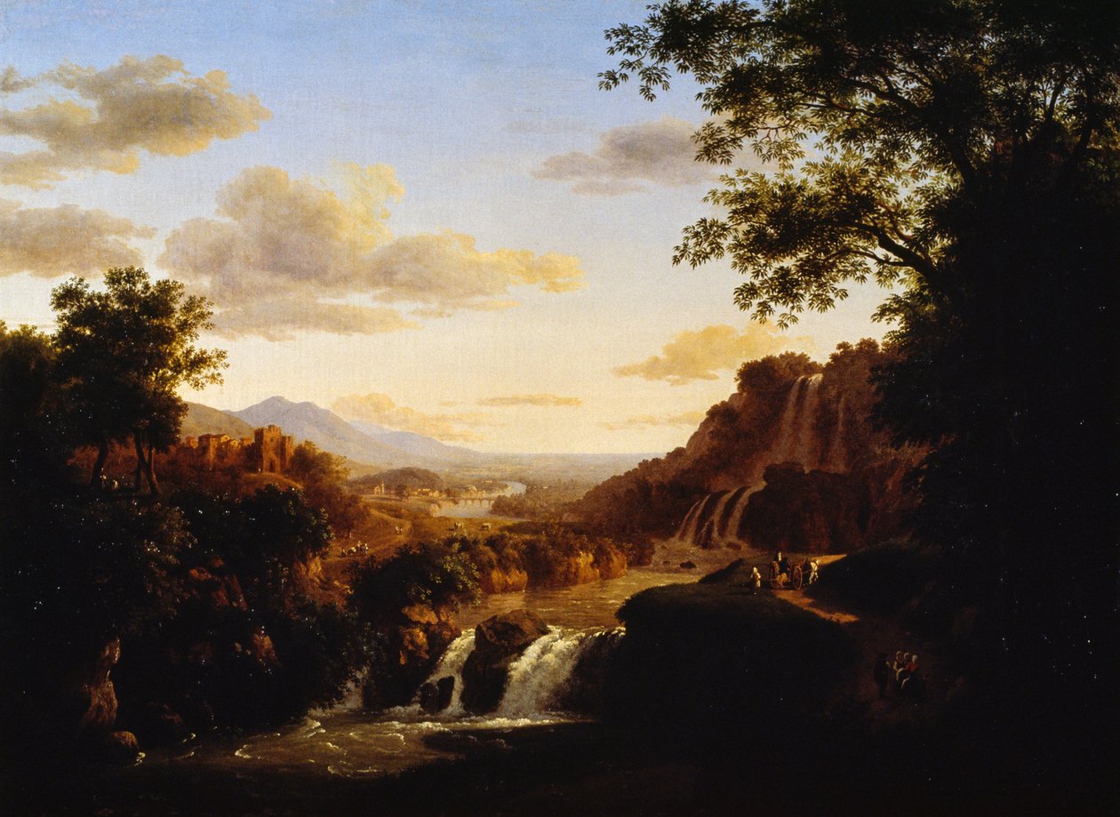 Landscape with waterfall (oil on canvas) بواسطة أنطونيو مارينوني
