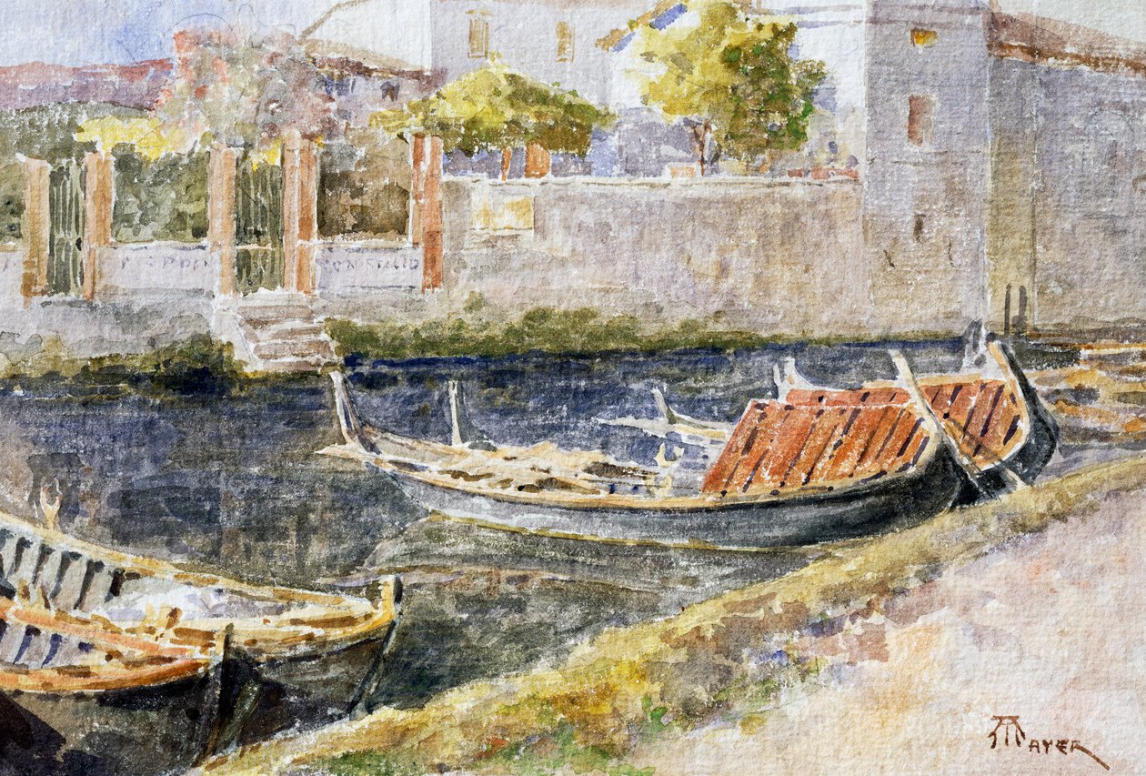 سيرميوني على بحيرة غاردا ، لأنطونيو ماير (1862-1921) ، ألوان مائية. إيطاليا ، القرن العشرين. بواسطة أنطونيو ماير