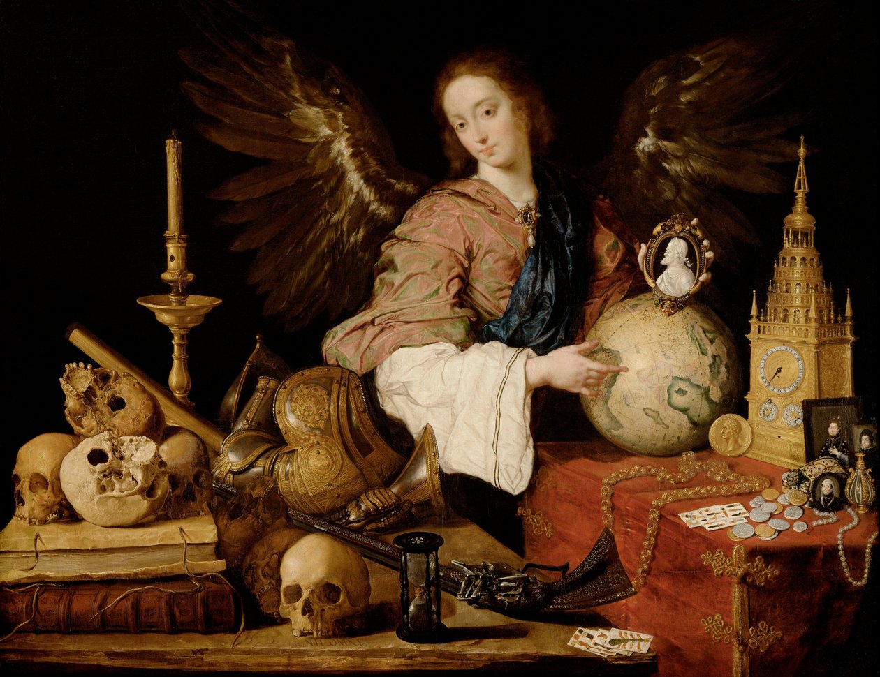 "" Allegorie de la Vanite "(" Allegory of Vanity "") تفاصيل الغرور والشمعة المنطفئة - رسم أنطونيو دي بيريدا إي سالغادو (1611-1678) 1634 Dim 139.5x174 cm فيينا ، متحف Kunsthistorisches بواسطة أنطونيو بيريدا وسالغادو