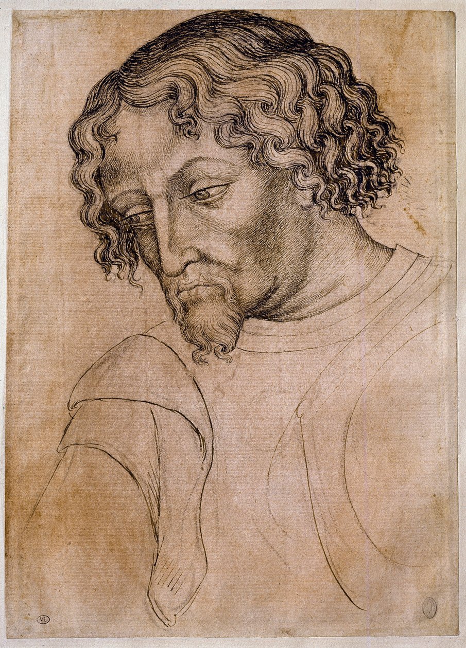 Bust of bearded man, three-quarters head leaning to the left. Drawing of the workshop Antonio di Puccio Pisano dit Pisanello (1395-1455). Feather (drawing), blood. Dim: 28x20cm. Louvre, drawing firm بواسطة أنطونيو بيسانيلو