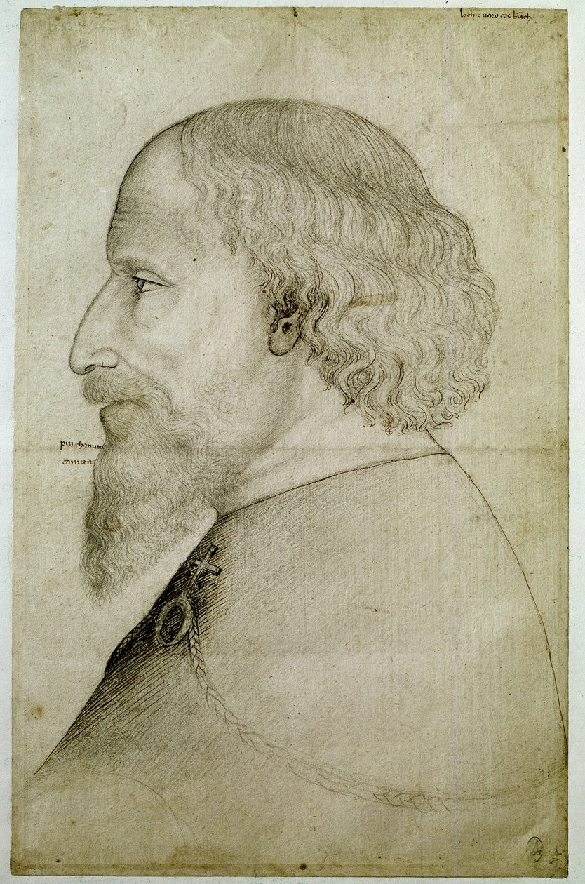 Emperor Sigismond of Luxembourg (1368-1437), seen in bust, in profile to the left. Drawing by Antonio di Puccio Pisano dit Pisanello (before 1395-1455). Black stone. Dim: 41,1x55,9 cm. بواسطة أنطونيو بيسانيلو
