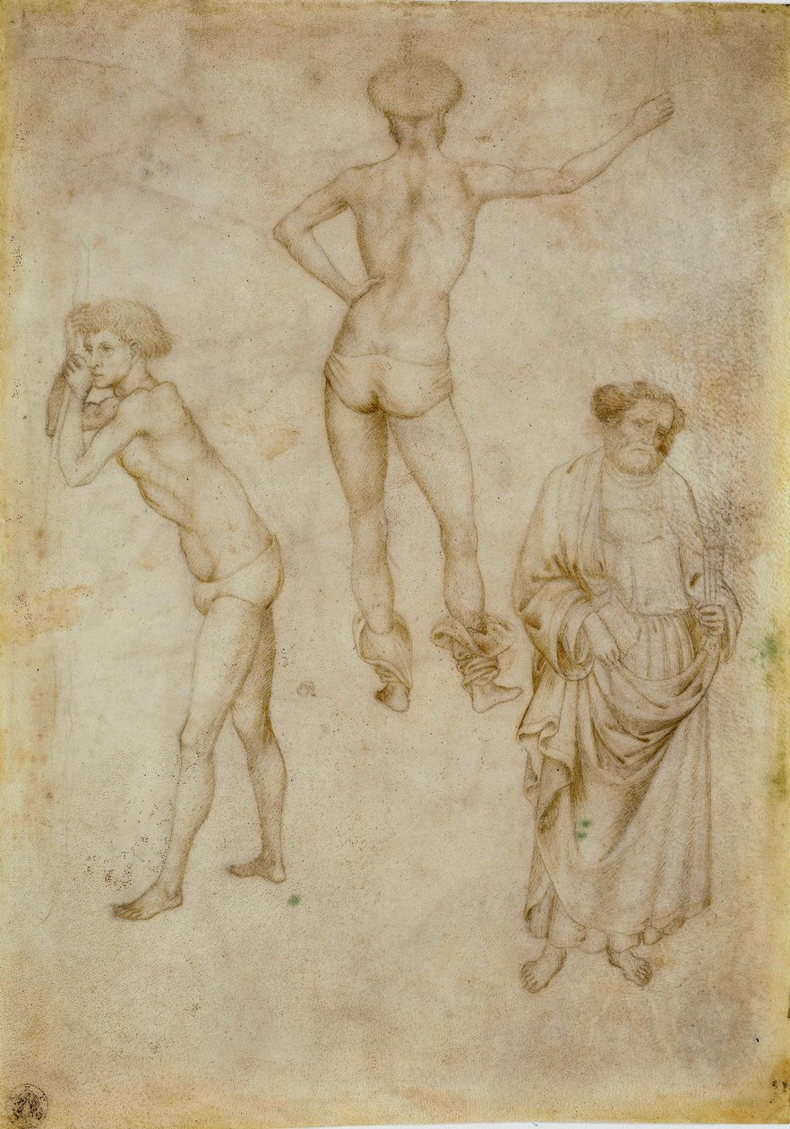 "" Figures masculines et saint Pierre "(دراستان على شكل رجل و Saint Peter) Etude Dessin d'Antonio Pisanello (1395-1455) قلم وفرشاة ، حبر رمادي وبني على ورق 1430-1435 خافت 27،1x18،9 سم Staatliche موسين ، برلين بواسطة أنطونيو بيسانيلو