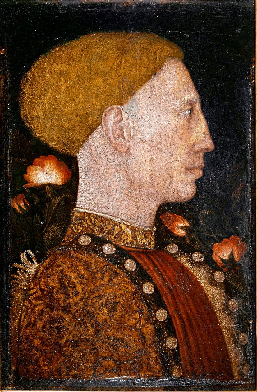 صورة ليونيل ديستي (ليونيلو ديستي) (ليونيللو) (1407-1450) ، دوق فيرارا. رسم أنطونيو بيسانو ديت إيل بيزانيلو (1380-1455) زيت على خشب. قاتمة: 28x19 سم. بيرغامو ، أكاديمية كارارا. بواسطة أنطونيو بيسانيلو