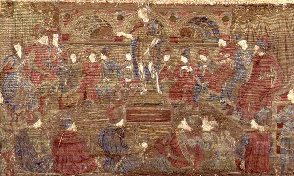 القديس يوحنا المعمدان توبيخ هيرودس ، نسيج يصور مشاهد من حياة القديس (نسيج) بواسطة أنطونيو بولايولو