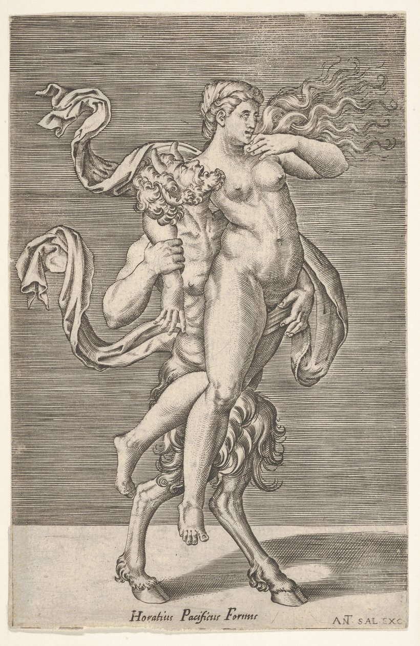 ساتير يحمل حورية ، ذراعه اليمنى ملفوفة حول رقبة الساتير ، مع ... ، كاليفورنيا. 1505-62. بواسطة أنطونيو سالامانكا