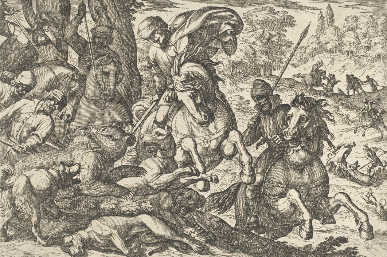 بير هانت ، من "Hunting Scenes VI" ، 1609. بواسطة انطونيو تمبيستا