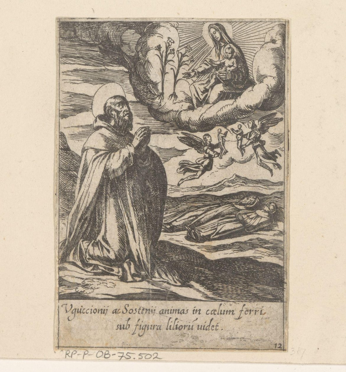 De heilige Philippus bidt voor de zielen van Twee broeders هيت ليفين فان فيليبوس بينيتيوس (عنوان المسلسل) حياة B. Philippi Benicius Florent. اورد. خادم ب. مريم العذراء (عنوان السلسلة) بواسطة انطونيو تمبيستا