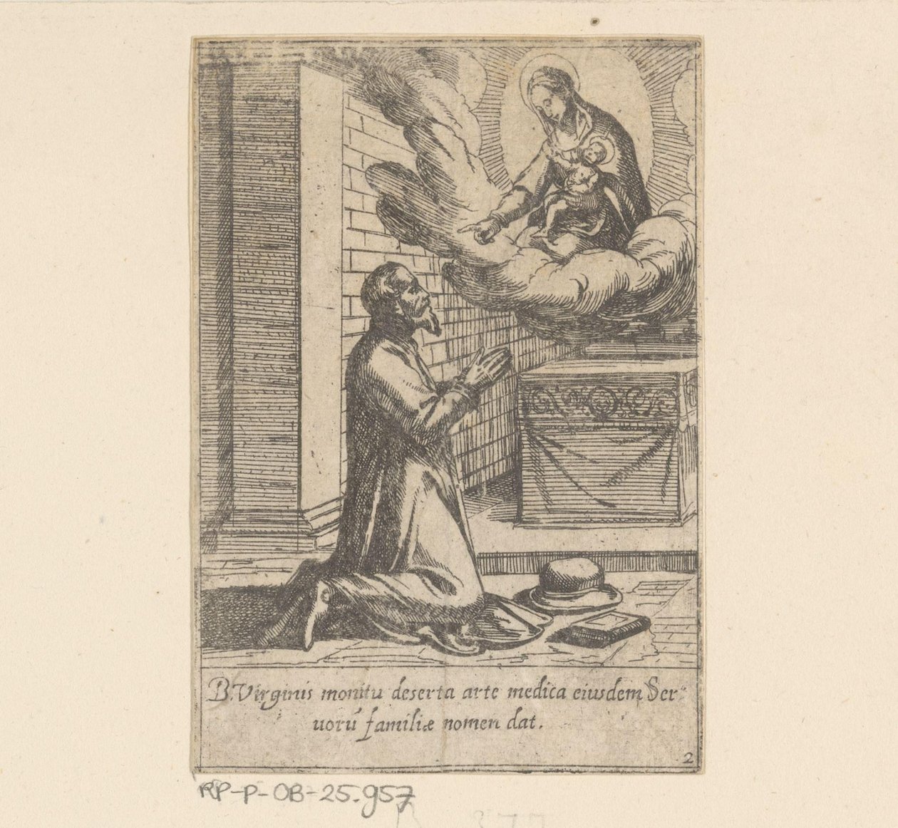 De heilige Philippus plaast zich onder de hoede van Maagd Maria هيت ليفين فان فيليبوس بينيتيوس (عنوان المسلسل) حياة B. Philippi Benicius Florent. اورد. خادم ب. مريم العذراء (عنوان السلسلة) بواسطة انطونيو تمبيستا