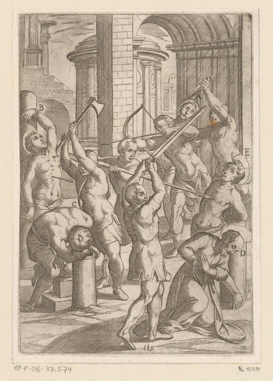 عذب بالسيف والحربة والقوس والسهم تعذيب شهداء المسيحيين (عنوان المسلسل) Varia tormentorum et supplicioru crudelium (...] (عنوان السلسلة) بواسطة انطونيو تمبيستا