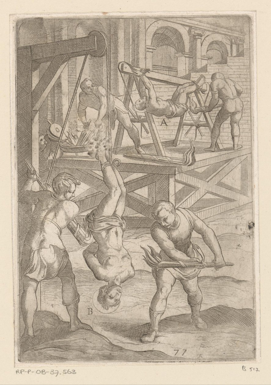 التعذيب: الشنق والحرق تعذيب شهداء المسيحيين (عنوان المسلسل) Varia tormentorum et supplicioru crudelium (...] (عنوان السلسلة) بواسطة انطونيو تمبيستا