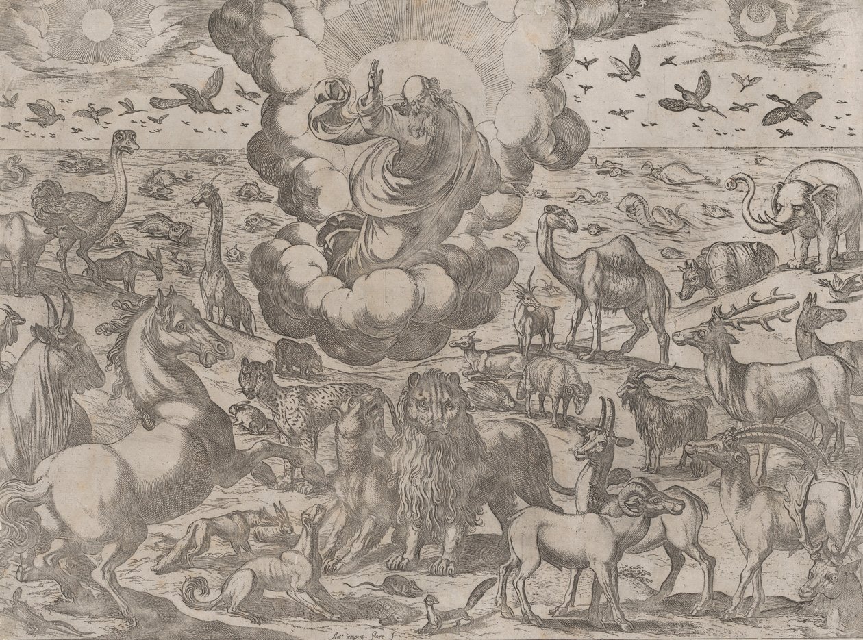 خلق الله الحيوانات ، كاليفورنيا. 1590-1630. بواسطة انطونيو تمبيستا