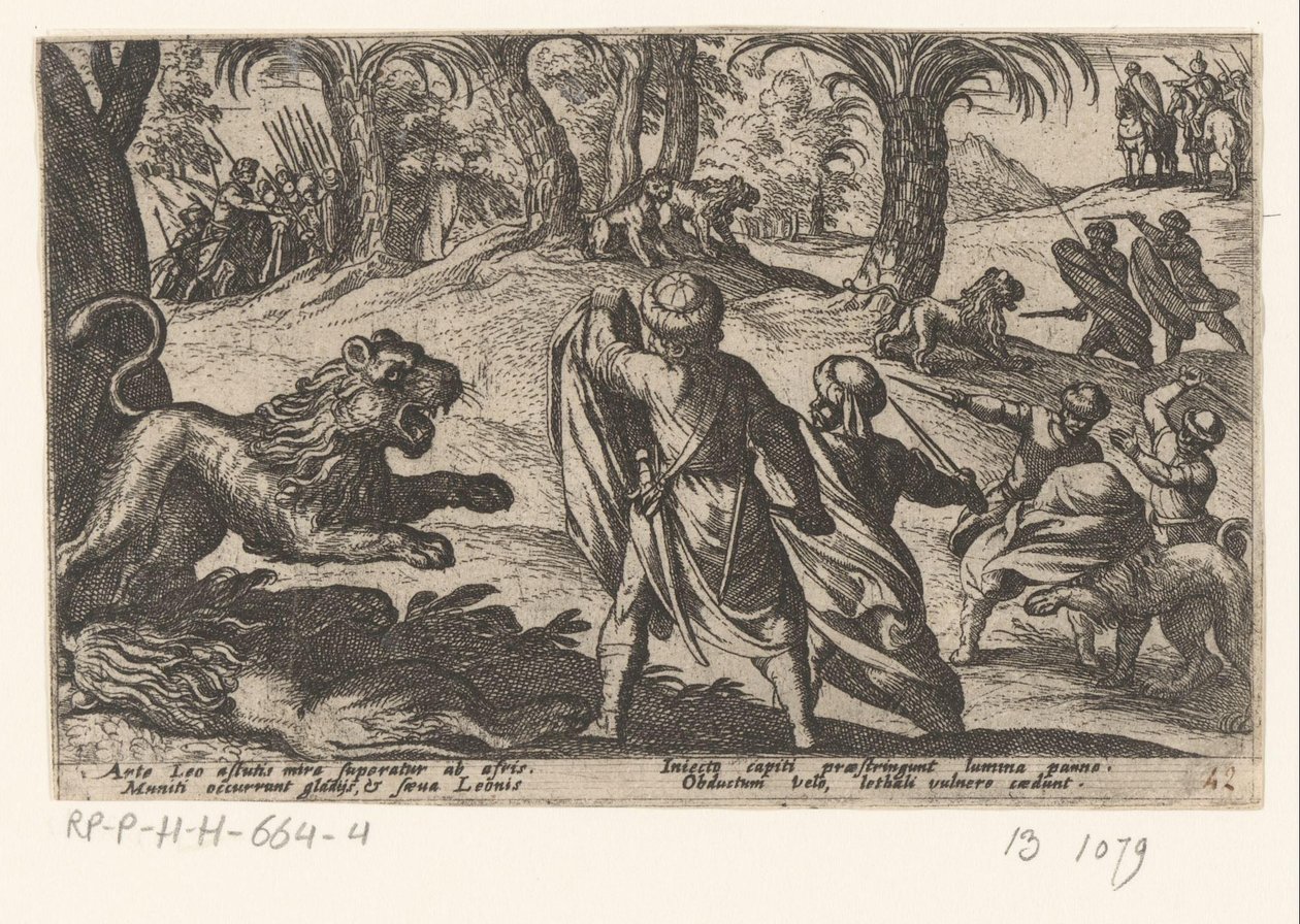 Jacht op leeuwen متنوع Jacht- en strijdscènes (عنوان السلسلة) صيد الوحوش والطيور والأسماك معارك الوحوش: والوحوش المتبادلة (عنوان السلسلة) بواسطة انطونيو تمبيستا