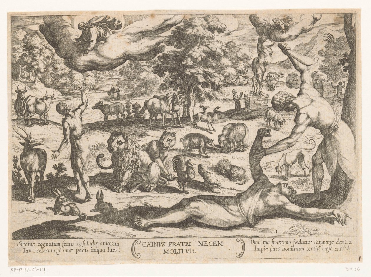 قايين يقتل هابيل Cainus fratri necem molitur (العنوان على الكائن) مشاهد معركة العهد القديم (عنوان المسلسل) بواسطة انطونيو تمبيستا