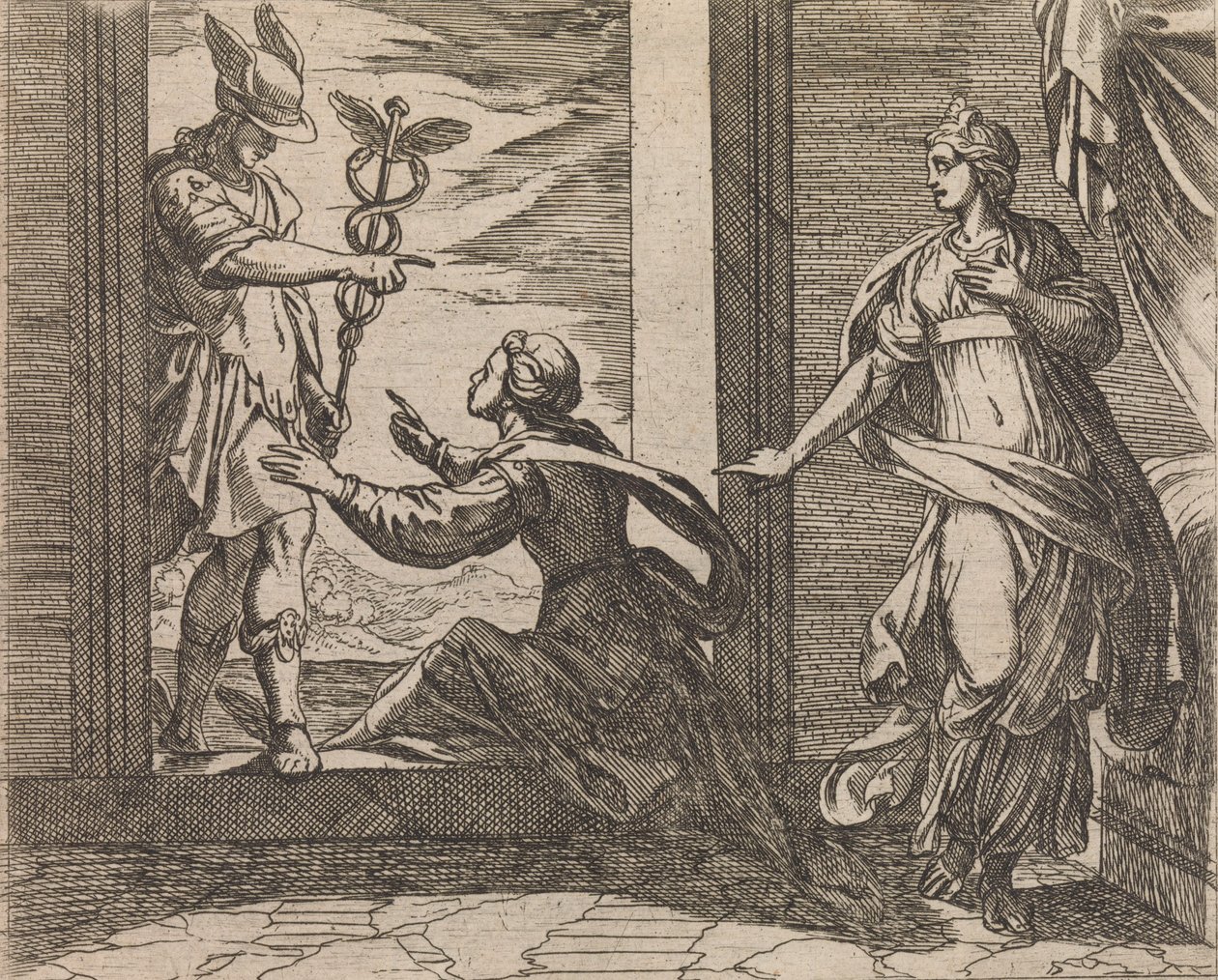 الزئبق يحول Aglauros إلى Stone Aglauros a Mercurio in lapidem transfor ... ، نُشر بعد 1606. بواسطة انطونيو تمبيستا