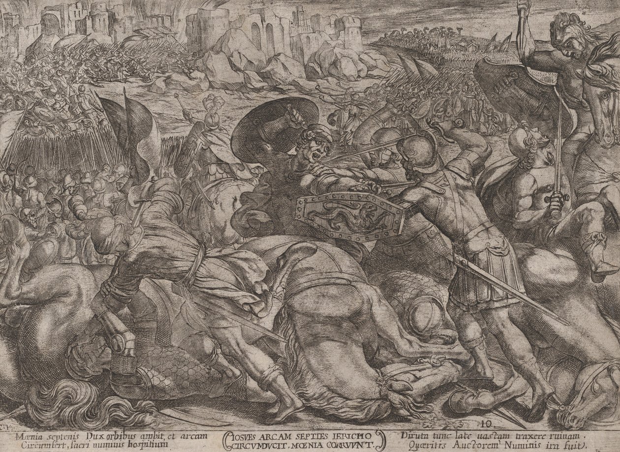 اللوحة 10: سقوط أريحا ، من "معارك العهد القديم" ، كاليفورنيا. 1 ... ، كاليفورنيا. 1590-كاليفورنيا. 1610. بواسطة انطونيو تمبيستا