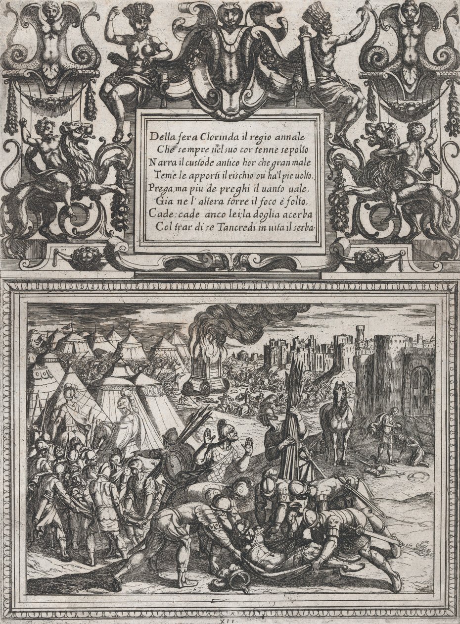 اللوحة 12: رسم توضيحي لـ Canto XII ، من 'Gerusalemme liberata في Torquato Tasso ... ، كاليفورنيا. 1590-1630. بواسطة انطونيو تمبيستا