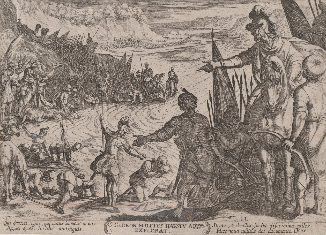 اللوحة 13: اختيار جدعون جنوده ، من كتاب "معارك العهد القديم ... ، كاليفورنيا. 1590-كاليفورنيا. 1610. بواسطة انطونيو تمبيستا