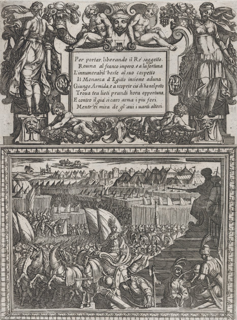 اللوحة 17: رسم توضيحي لـ Canto XVII ، من Torquato Tasso 'Gerusalemme Liberata ... ، كاليفورنيا. 1590-1630. بواسطة انطونيو تمبيستا
