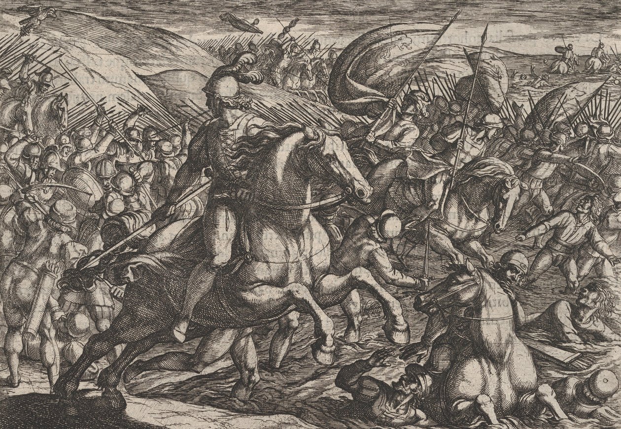 اللوحة 30: سيرياليس يقود الهولنديين إلى نهر الراين ، من حرب الرومان ضد ... ، 1611. بواسطة انطونيو تمبيستا