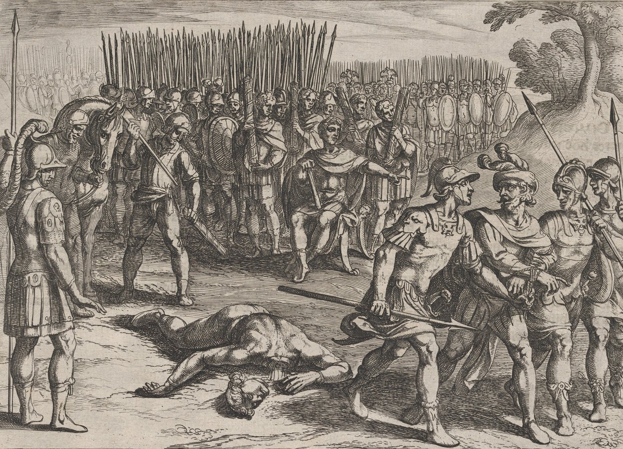 اللوحة 3: القبض على كلوديوس سيفيليس وقطع رأس شقيقه بولس ، من حرب الروه ... ، 1611. بواسطة انطونيو تمبيستا