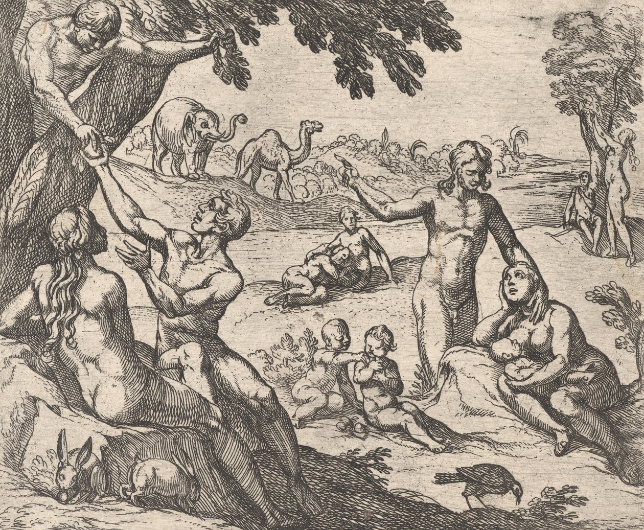 اللوحة 3: عصر الذهب Aetas aurea ، من "التحولات" لأوفيد ، 1606. بواسطة انطونيو تمبيستا