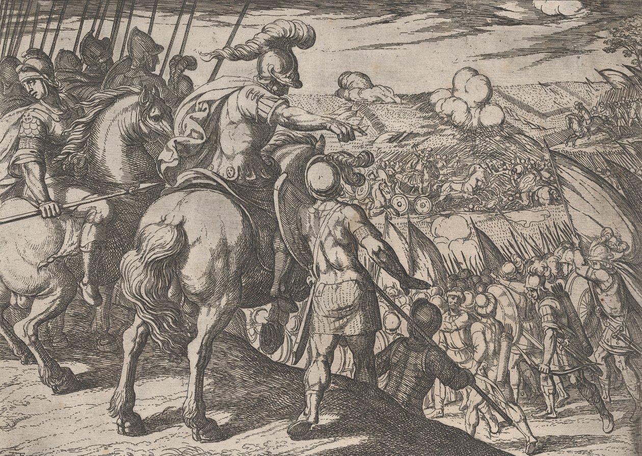اللوحة 5: الإسكندر يقود معركة ، من أعمال الإسكندر الأكبر ، 1608. بواسطة انطونيو تمبيستا