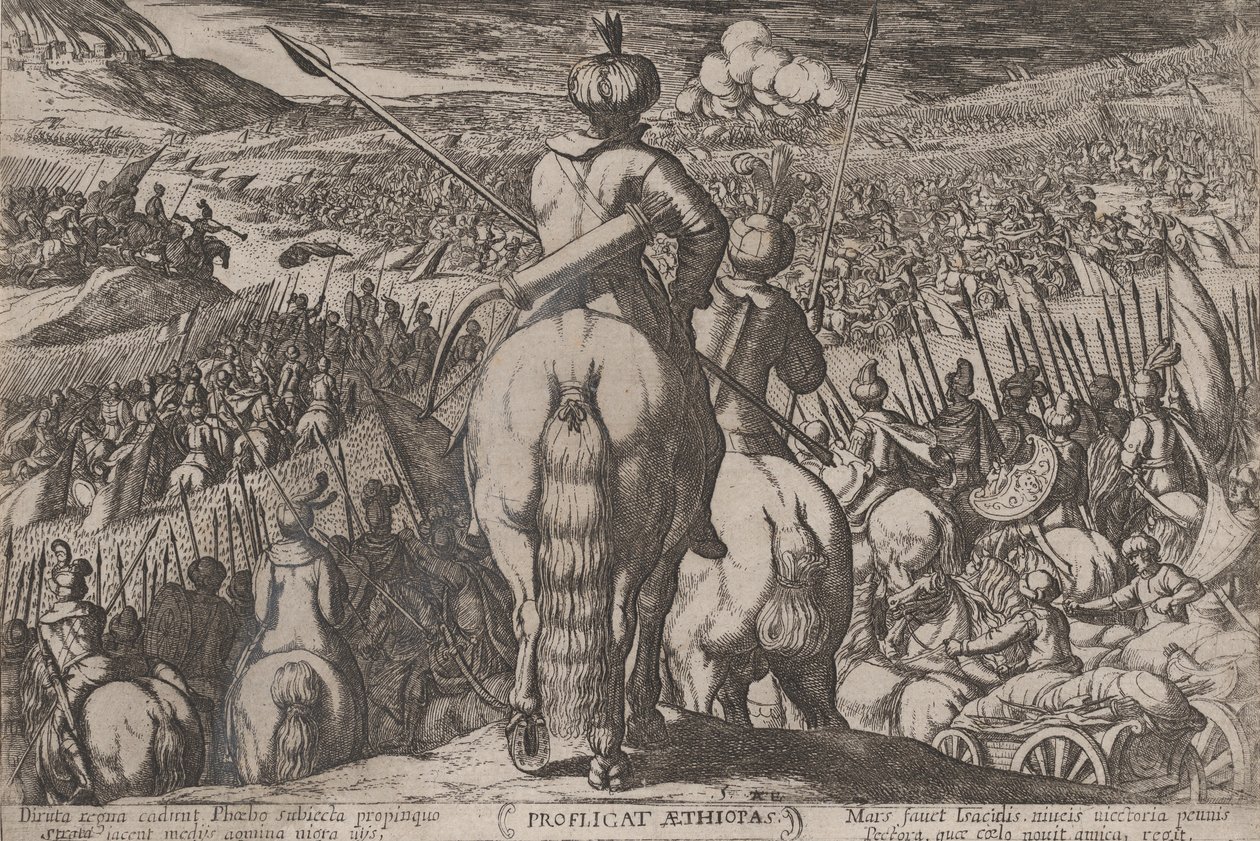 اللوحة 5: هزيمة الأثيوبيين ، من 'معارك العهد القديم ... ، كاليفورنيا. 1590-كاليفورنيا. 1610. بواسطة انطونيو تمبيستا