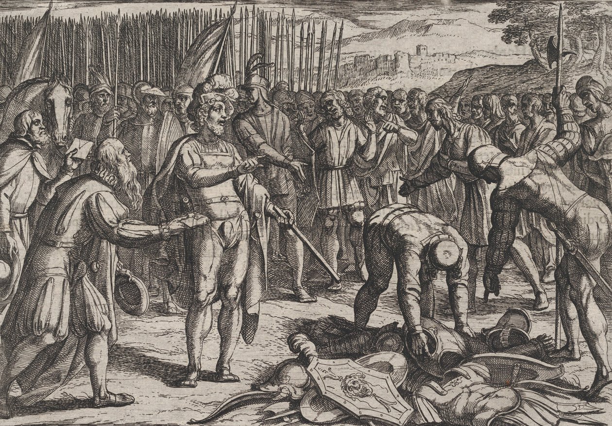 اللوحة 7: المبعوثون الألمان يزورون Civilis ، من حرب الرومان ضد باتافيانز رو ... ، 1611. بواسطة انطونيو تمبيستا