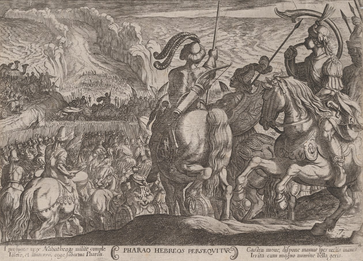 اللوحة 7: المصريون يلاحقون الإسرائيليين ، من كتاب `` معارك القديم ... ، كاليفورنيا. 1590-كاليفورنيا. 1610. بواسطة انطونيو تمبيستا