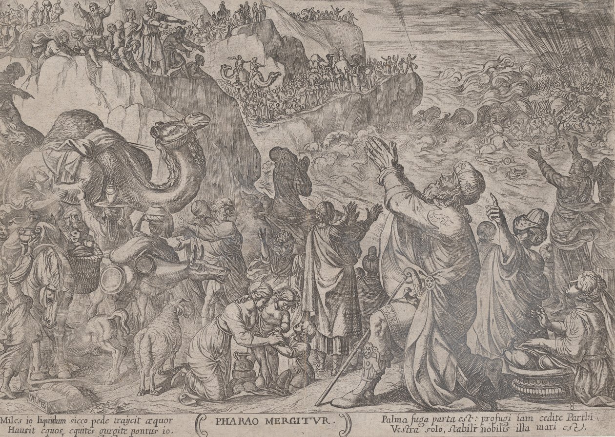 اللوحة 8: المصريون يغرقون في البحر الأحمر ، من كتاب `` معارك القديم ... ، كاليفورنيا ''. 1590-كاليفورنيا. 1610. بواسطة انطونيو تمبيستا