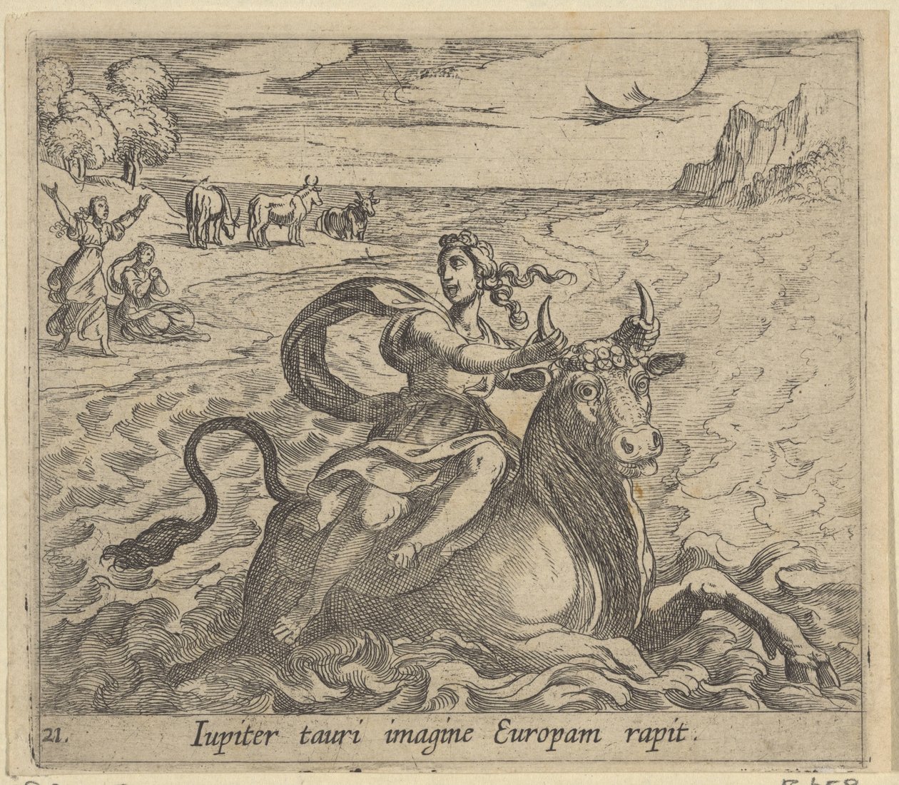 روف فان أوروبا جوبيتر يغني أوروبا في صورة ثور (العنوان على الكائن) Metamorphoseon sive convertum (عنوان السلسلة) Metamorfosen van Ovidius (عنوان السلسلة) بواسطة انطونيو تمبيستا