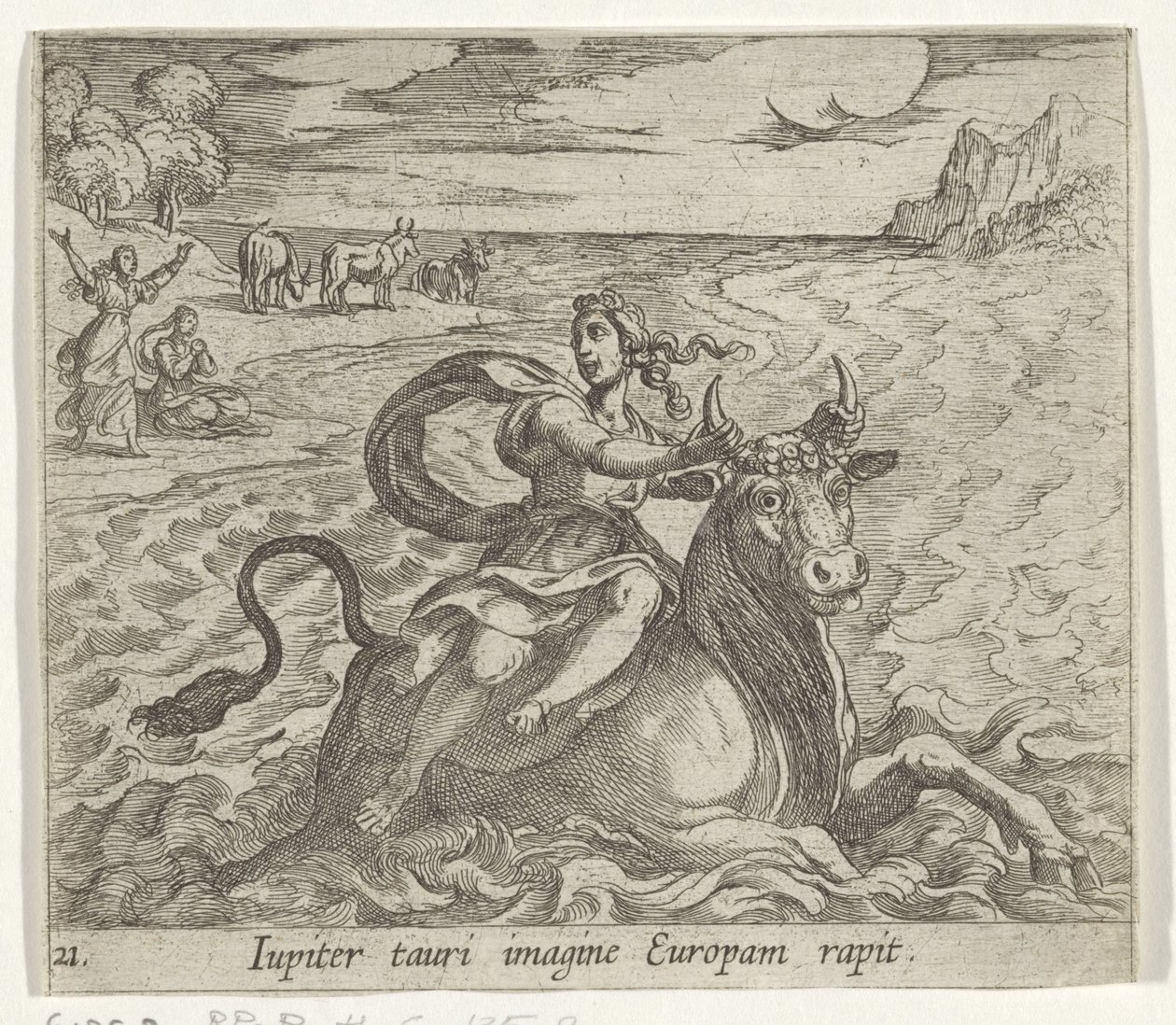 روف فان أوروبا جوبيتر يغني أوروبا في صورة ثور (العنوان على الكائن) Metamorphoseon sive convertum (عنوان السلسلة) Metamorfosen van Ovidius (عنوان السلسلة) بواسطة انطونيو تمبيستا