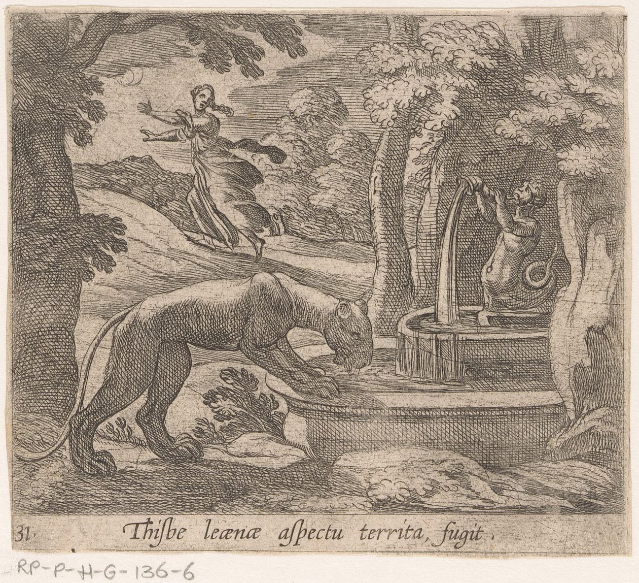 Thisbe vlucht for the leeuwin بواسطة برون هذا الجانب من الإقليم الهارب (العنوان على الكائن) التحول والتحول (عنوان السلسلة) تحولات أوفيد (عنوان المسلسل) بواسطة انطونيو تمبيستا