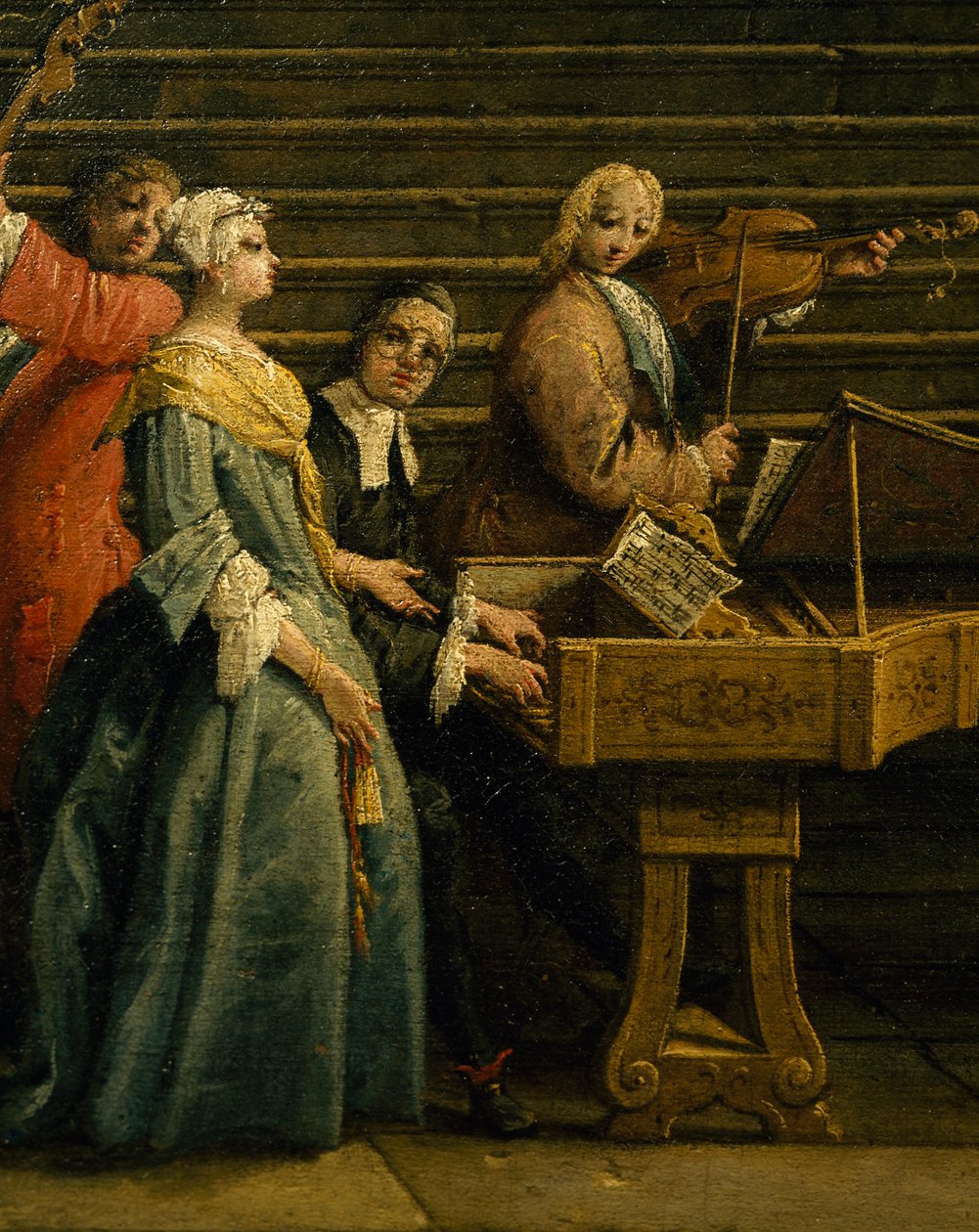 حفلة موسيقية في الفيلا ، لأنطونيو فيسينتيني (1688-1782) ، بيانو وكمان ، زيت على قماش ، 207x320 ، إيطاليا بواسطة أنطونيو فيسينتيني