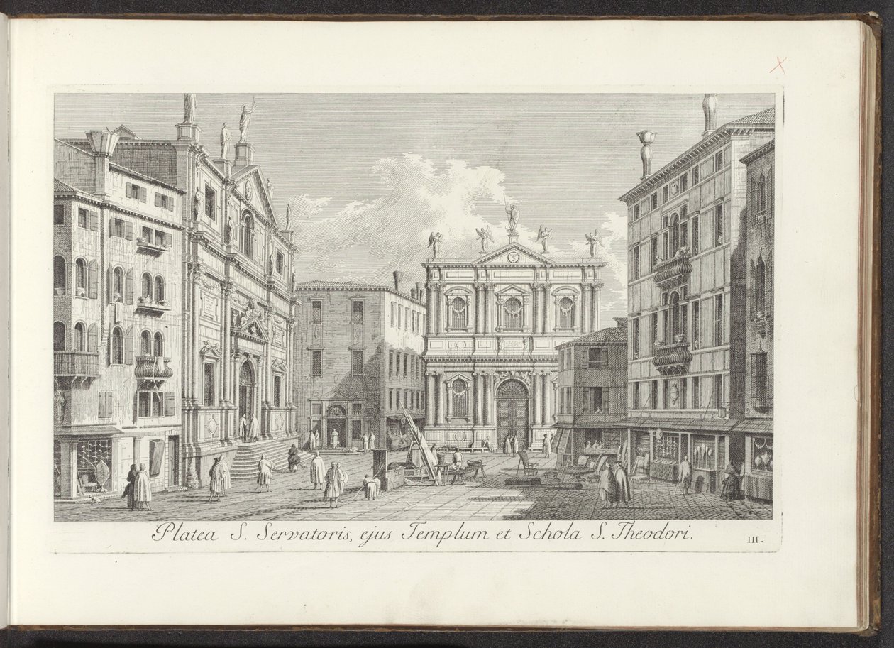 موقع Gezicht op Campo San Salvador te Venetië شارع القديس مخلص ومعبد ومدرسة القديس تيودور (العنوان على الجسم) Gezichten op bugemenen en pleinen in Venetië (عنوان السلسلة) مناظر أكثر شهرة لمدينة البندقية ، من قناة أنطونيوس ، 38 لوحًا هوائيًا بواسطة أنطونيو فيسينتيني