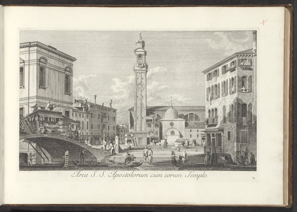 Gezicht op Campo dei Santi Apostoli te Venetië منطقة القديس س. الرسل مع معبدهم (العنوان على الكائن) Gezichten op bugemenen en pleinen in Venetië (عنوان السلسلة) المناظر الأكثر شهرة لمدينة البندقية ، من 38 لوحة لقناة أنطونيوس ، مطبوعة بالنحاس بواسطة أنطونيو فيسينتيني