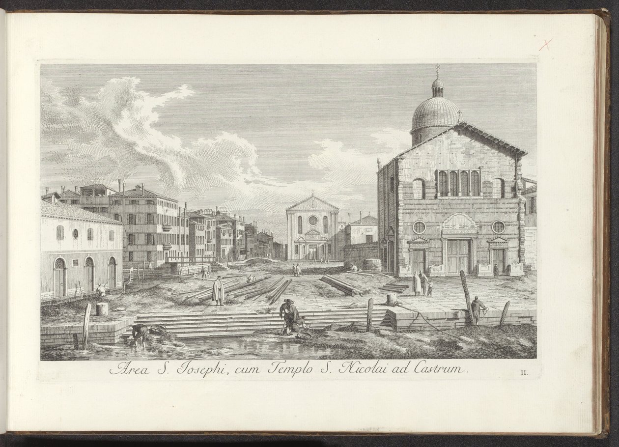 Gezicht op de Chiesa di San Giuseppe di Castello te Venetië منطقة القديس يوسف ، مع معبد القديس نيكولاس في القلعة (العنوان على الجسم) Gezichten op bugemenen en pleinen in Venetië (عنوان السلسلة) مناظر أكثر شهرة لمدينة البندقية ، من لوحات قناة أنطونيوس بواسطة أنطونيو فيسينتيني