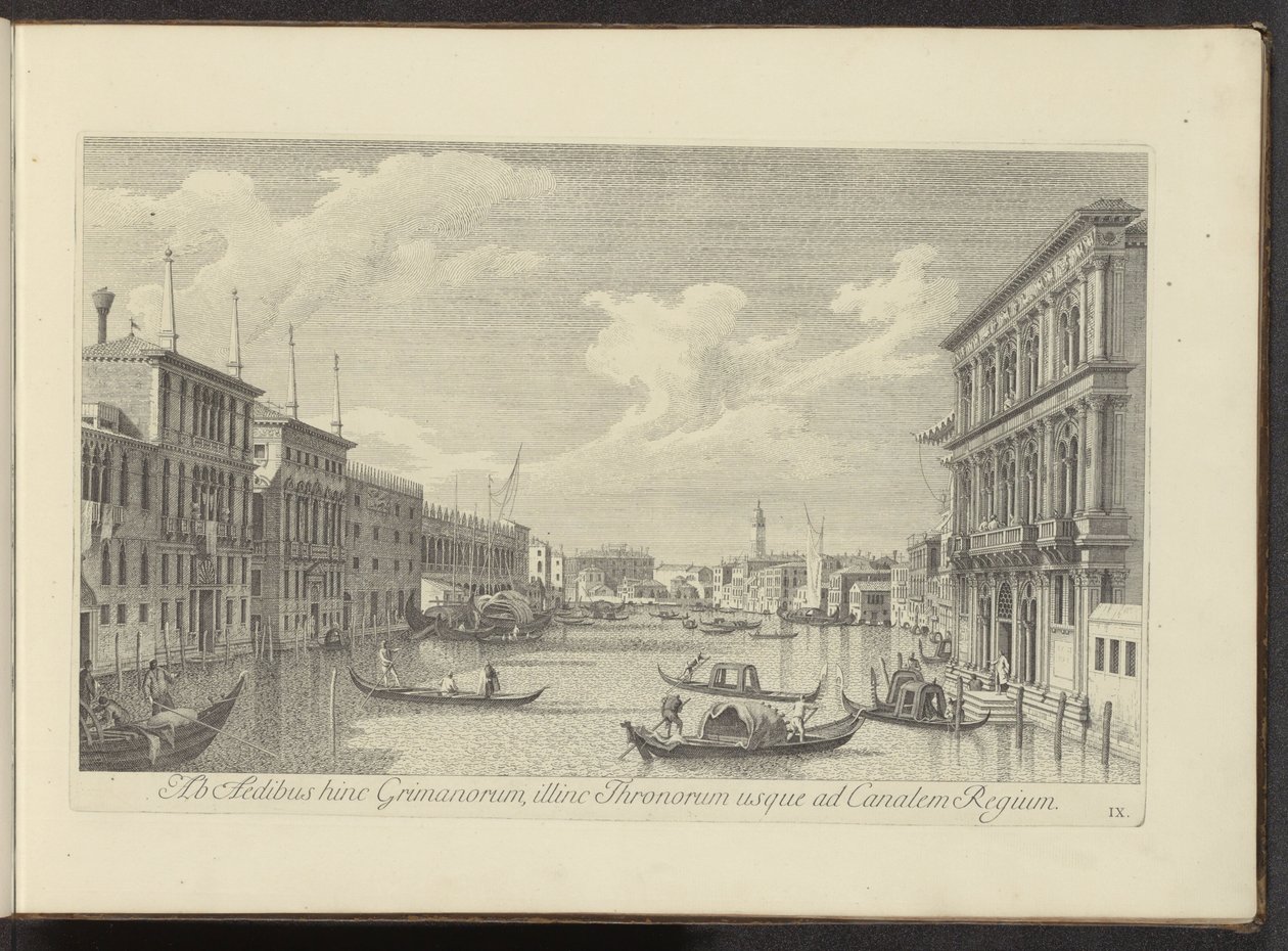 Gezicht op het Canal Grande en Palazzo Vendramin-Calergi te Venetië من منازل Grimans في هذا الجانب ، على منزل Thrones ، حتى القناة الملكية (العنوان على الكائن) مناظر أكثر شهرة لمدينة البندقية ، من لوحة أنطونيوس 38 التي طبعها أنطونيو على الهواء بواسطة أنطونيو فيسينتيني