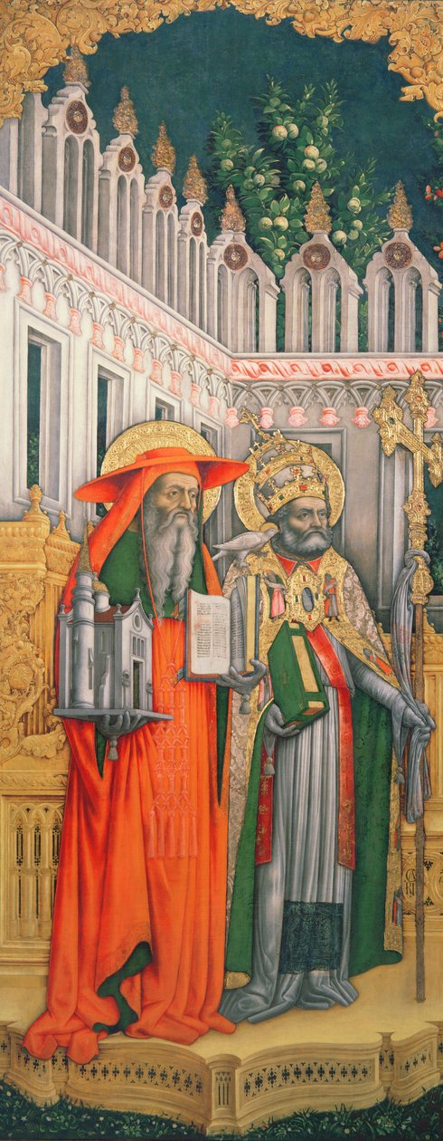 سانت جيروم وسانت غريغوري ، اللوحة اليسرى من العذراء مريم مع القديسين جيروم ، غريغوري ، أمبروز وأوغسطين ، 1446 (ما بعد الترميم) (انظر 160893-99) بواسطة أنطونيو فيفاريني
