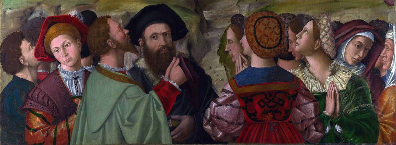 "" عائلة جيوستي في فيرونا ، إيطاليا "" لوحة لأنطونيو دا فيندري (حوالي 1476-1555) ، زيت على قماش ، 55 × 153 سم ، حوالي 1520 معرض لندن الوطني بواسطة أنطونيو دا فيندري