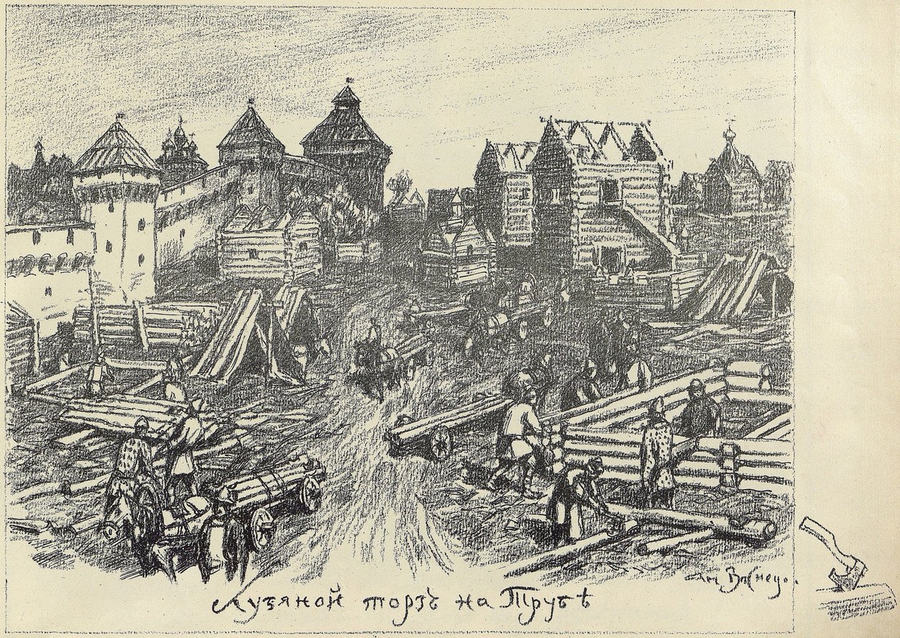 سوق Lubyanoi Rynok Wood في ساحة Truba Trubnaya في موسكو ، أوائل عشرينيات القرن العشرين. بواسطة Apollinari Mikhailovich Vasnetsov