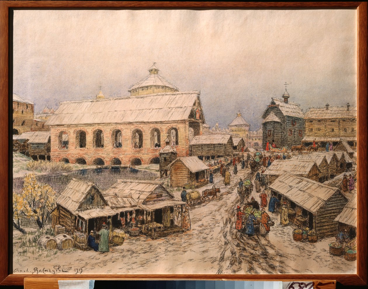 موسكو القرن السابع عشر ، جسر القيامة - عمل أبوليناري ميخائيلوفيتش فاسنيتسوف (1856-1933) ، ألوان مائية وفحم على ورق بواسطة Apollinari Mikhailovich Vasnetsov