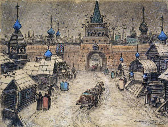موسكو القديمة ، 1908 (فحم ومرحاض على البطاقة) بواسطة Apollinari Mikhailovich Vasnetsov