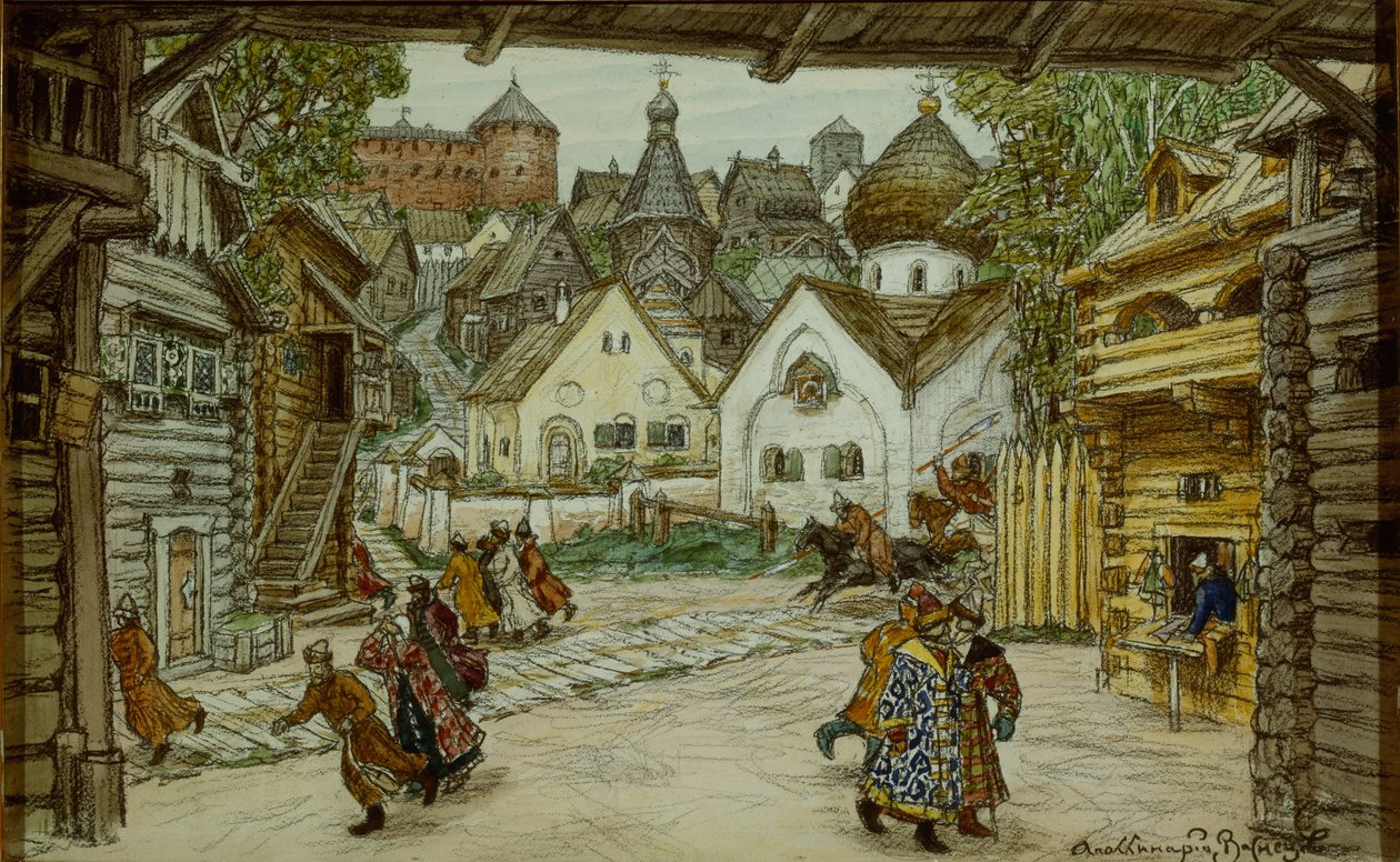 تصميم المسرح للأوبرا Oprichnik The Guardsman بقلم Pyotr Tchaikovsky ، 1911 بواسطة Apollinari Mikhailovich Vasnetsov