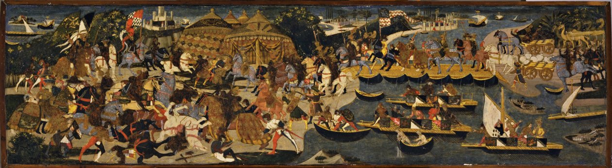 معركة بين الأثينيين والفرس ، لوحة كاسوني ، 1463 (درجة حرارة زيتية مع أوراق ذهبية وفضية على الخشب) بواسطة Apollonio di Giovanni di Tommaso